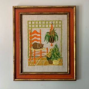 Boho Needlepoint Sleeping Cat Wall Hanging